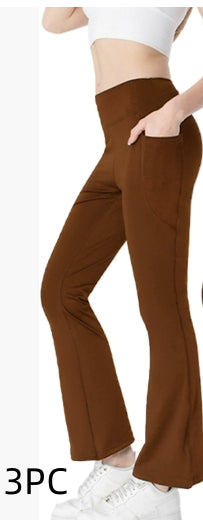 Ladies Mid Waist Abdominal-shaping Slimming Cropped Pants Casual Pocket Bootcut Trousers