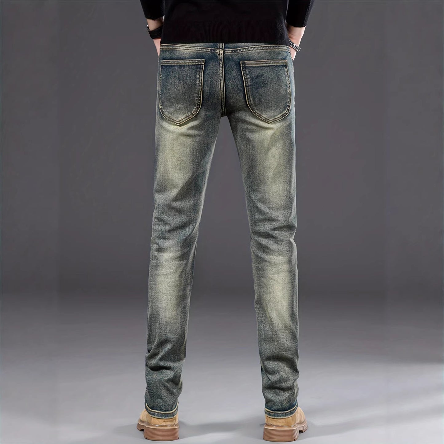 Mens Casual Stretch Slimming Retro Blue Skinny Jeans