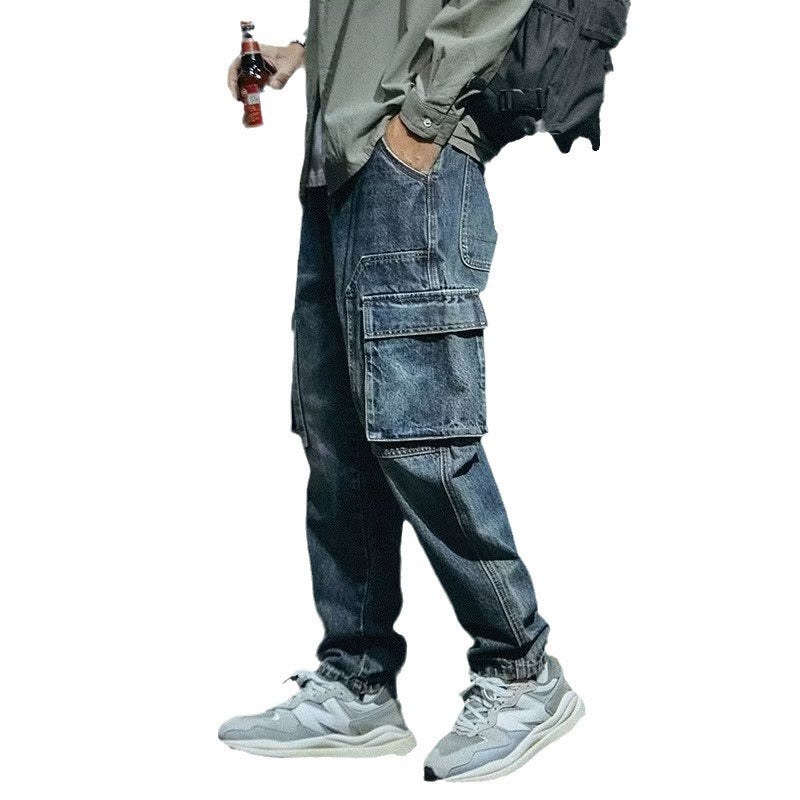 Men's denim Loose Straight Retro Fashion Brand Stretch Pants