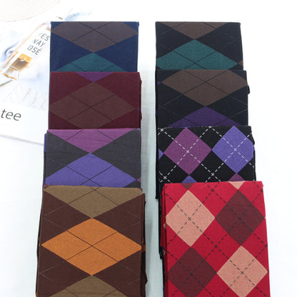 Retro Contrasting Dark Color Diamond-Check Tights