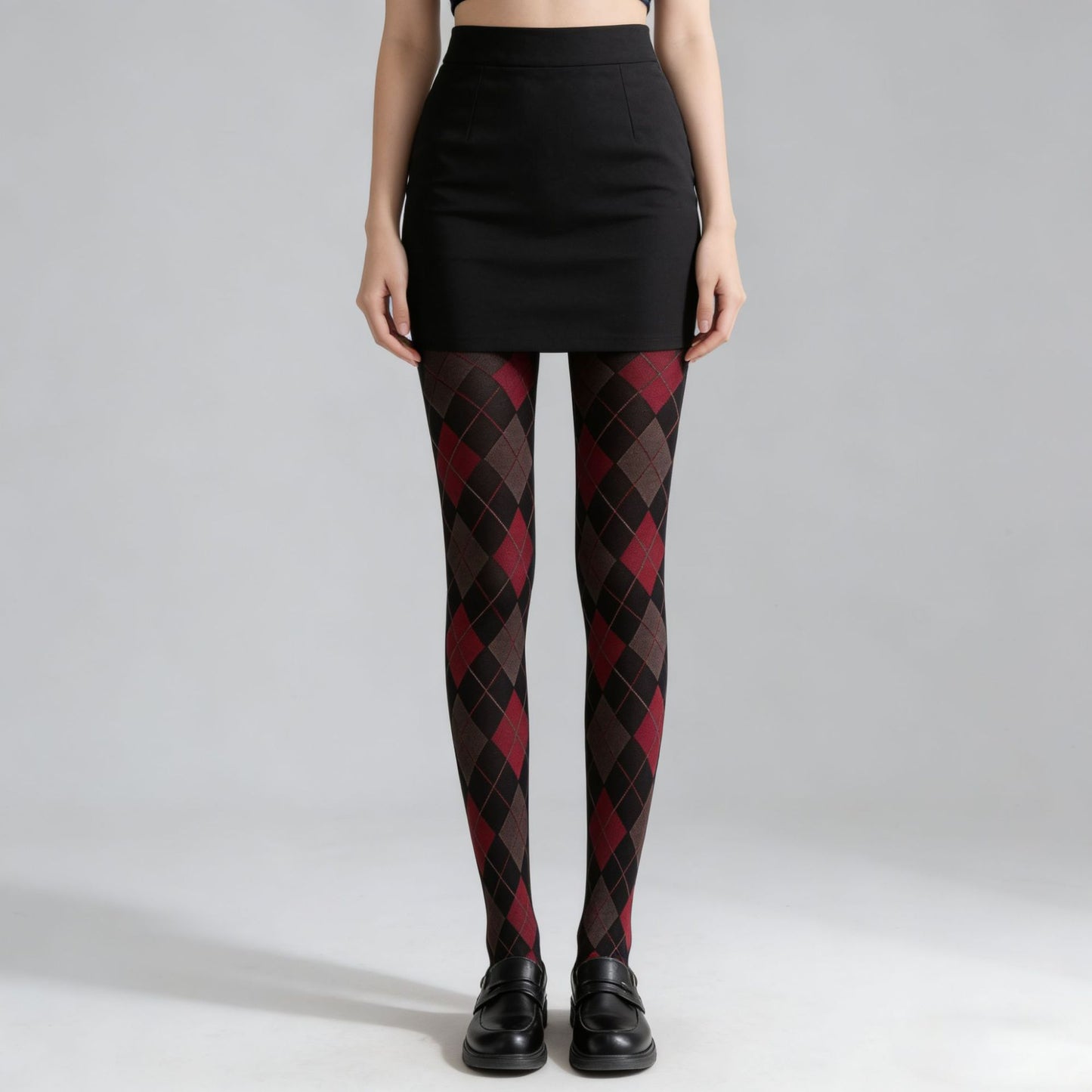 Retro Contrasting Dark Color Diamond-Check Tights