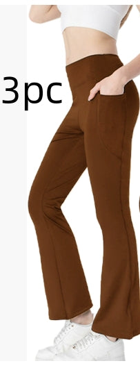 Ladies Mid Waist Abdominal-shaping Slimming Cropped Pants Casual Pocket Bootcut Trousers