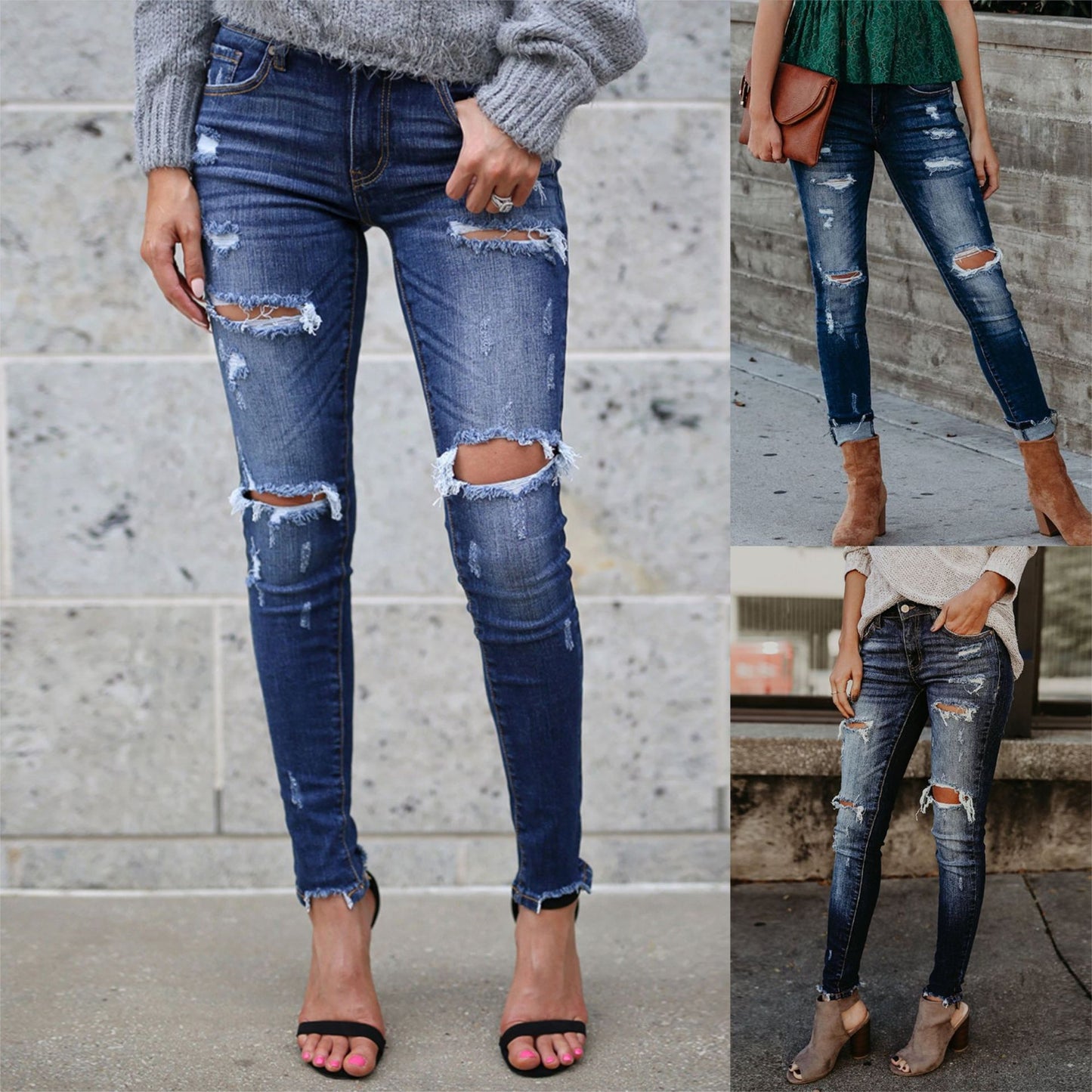 Women's skinny jeans with destroyed pant