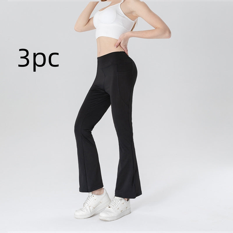 Ladies Mid Waist Abdominal-shaping Slimming Cropped Pants Casual Pocket Bootcut Trousers