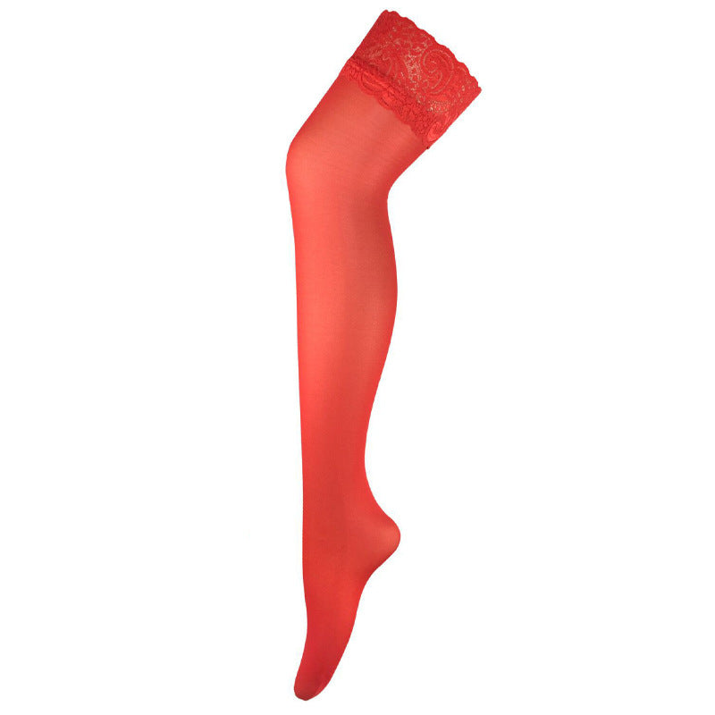 Womens Solid Color Minimalism Lace Suspender Stockings