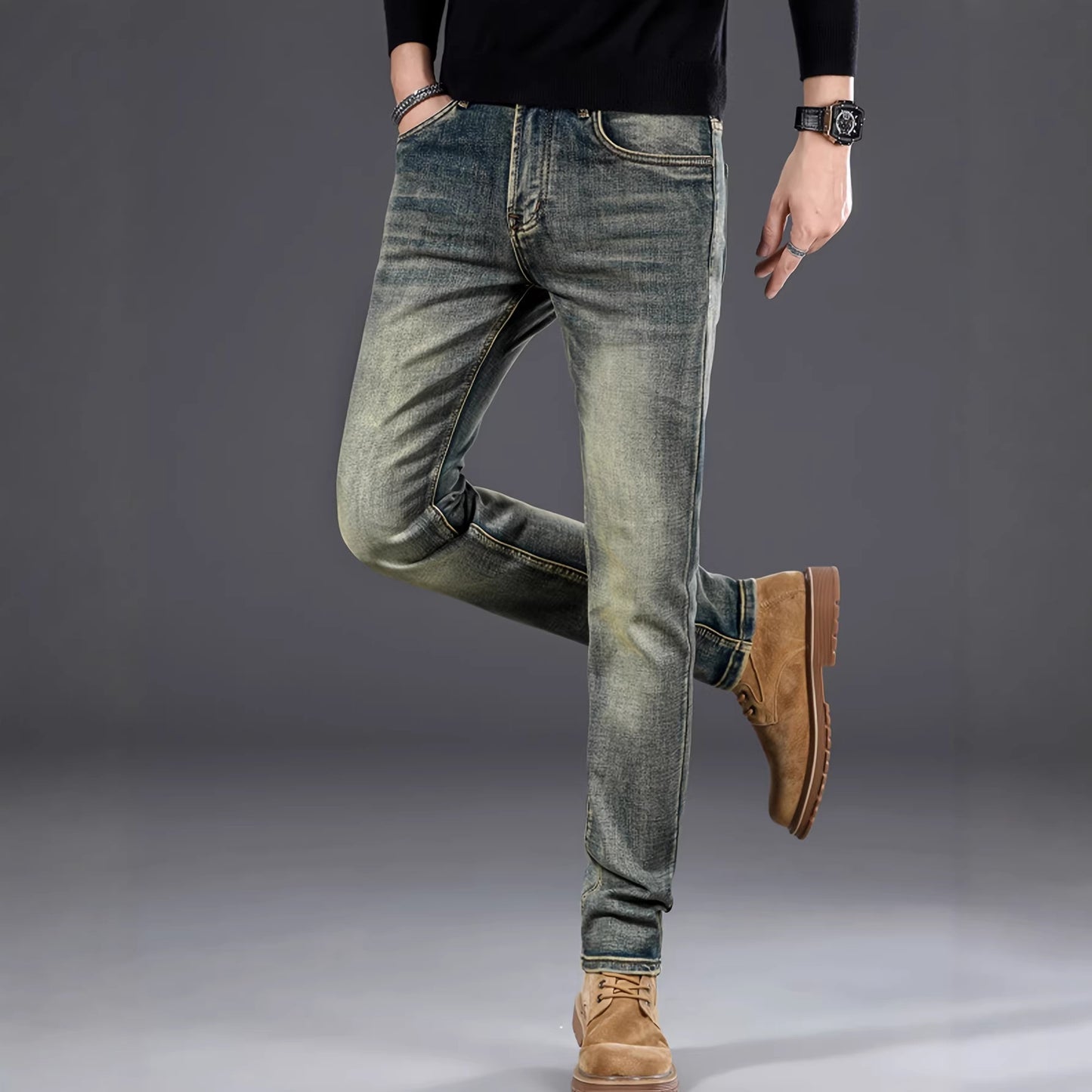 Mens Casual Stretch Slimming Retro Blue Skinny Jeans