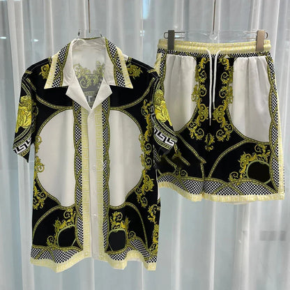 Vintage Men Shirts Sets Summer 3D Print Beach Short Sleeve Shirt Shorts Casual Trip Mens Hawaiian 2 Piece Suit Man Blouse