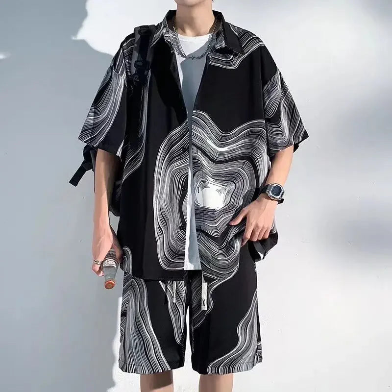 Shirts T-shirts Shorts Suits for Men Sports Beach Trends Costumes Two Piece Set Man Sets Korean Style 2025 Loose New in Matching