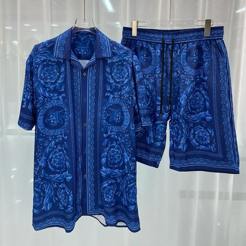 Vintage Men Shirts Sets Summer 3D Print Beach Short Sleeve Shirt Shorts Casual Trip Mens Hawaiian 2 Piece Suit Man Blouse