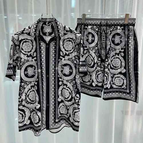 Vintage Men Shirts Sets Summer 3D Print Beach Short Sleeve Shirt Shorts Casual Trip Mens Hawaiian 2 Piece Suit Man Blouse