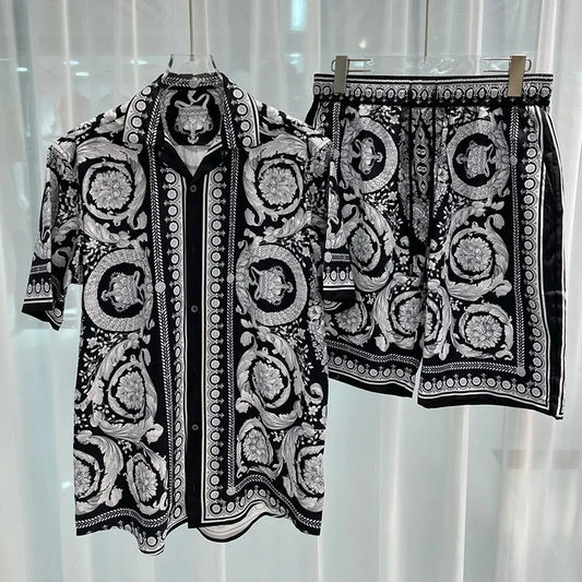 Vintage Men Shirts Sets Summer 3D Print Beach Short Sleeve Shirt Shorts Casual Trip Mens Hawaiian 2 Piece Suit Man Blouse