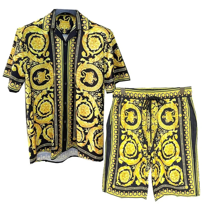 Vintage Men Shirts Sets Summer 3D Print Beach Short Sleeve Shirt Shorts Casual Trip Mens Hawaiian 2 Piece Suit Man Blouse