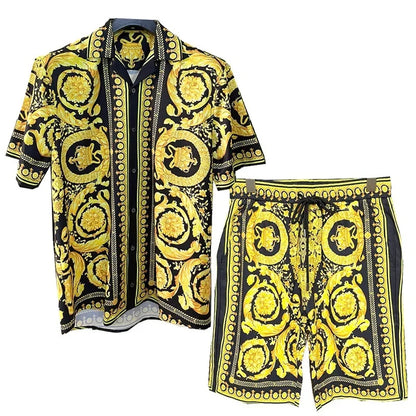 Vintage Men Shirts Sets Summer 3D Print Beach Short Sleeve Shirt Shorts Casual Trip Mens Hawaiian 2 Piece Suit Man Blouse