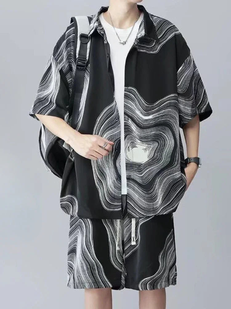 Shirts T-shirts Shorts Suits for Men Sports Beach Trends Costumes Two Piece Set Man Sets Korean Style 2025 Loose New in Matching