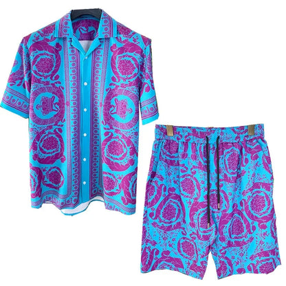 Vintage Men Shirts Sets Summer 3D Print Beach Short Sleeve Shirt Shorts Casual Trip Mens Hawaiian 2 Piece Suit Man Blouse