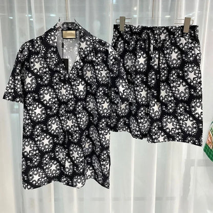 Vintage Men Shirts Sets Summer 3D Print Beach Short Sleeve Shirt Shorts Casual Trip Mens Hawaiian 2 Piece Suit Man Blouse