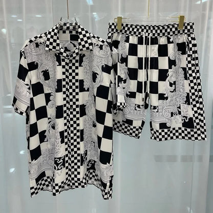 Vintage Men Shirts Sets Summer 3D Print Beach Short Sleeve Shirt Shorts Casual Trip Mens Hawaiian 2 Piece Suit Man Blouse