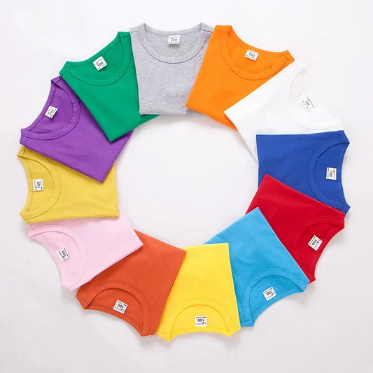 Summer Kids Short Sleeve T-Shirt Toddler Girls Cotton Colour Plain Tee Crewneck Boys T-Shirts Solid Tee Summer Children Clothes