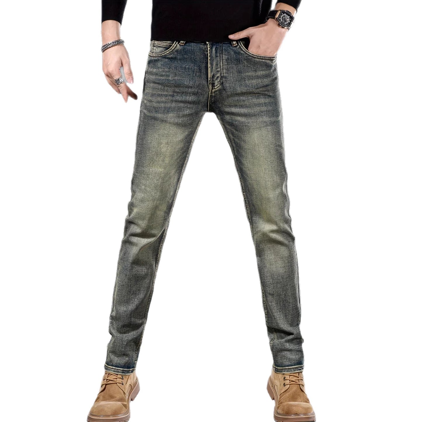 Mens Casual Stretch Slimming Retro Blue Skinny Jeans