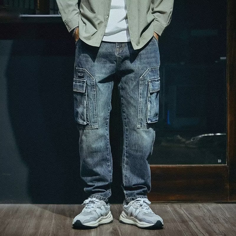 Men's denim  Loose Straight Retro Fashion Brand Stretch Pants