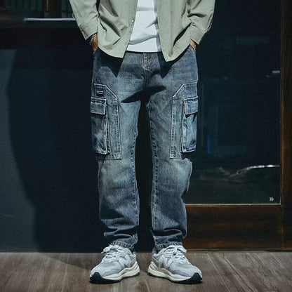 Men's denim  Loose Straight Retro Fashion Brand Stretch Pants