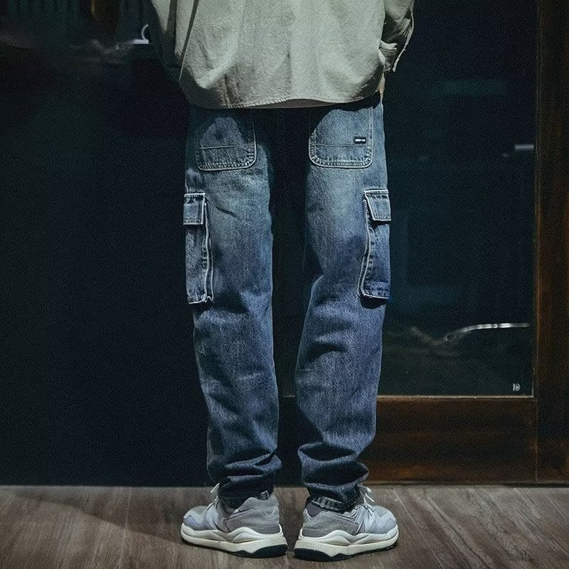 Men's denim  Loose Straight Retro Fashion Brand Stretch Pants