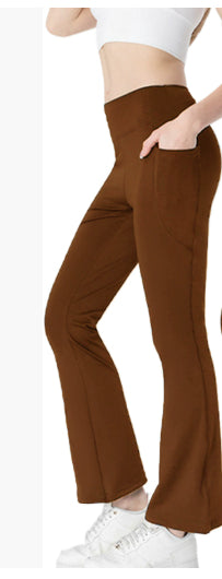 Ladies Mid Waist Abdominal-shaping Slimming Cropped Pants Casual Pocket Bootcut Trousers