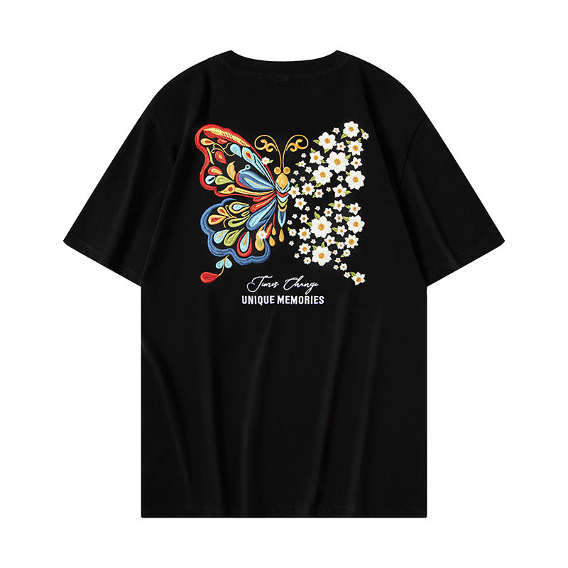 Short-sleeved T-shirt Butterfly Light-changing Embroidery Chinese Style