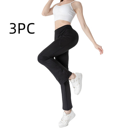 Ladies Mid Waist Abdominal-shaping Slimming Cropped Pants Casual Pocket Bootcut Trousers